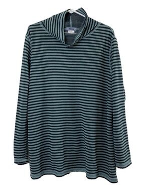 Iridium Long Sleeve Striped Green Cowl Neck Tunic - Large